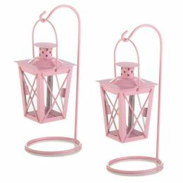 Accent Plus Hanging Railroad Lanterns Pair - Pink