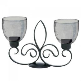 Accent Plus Fleur de Lis Metal Double Candle Stand