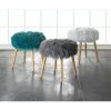 Accent Plus Faux Fur Stool with Wood Legs - White