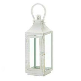 Accent Plus Distressed White Metal Candle Lantern - 12 inches