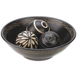 Accent Plus Tribal Style Wood Bowl with Three Carved Balls