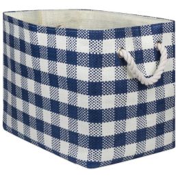 DII Checked Pattern Woven Paper Bin with Rope Handles - 12 inches