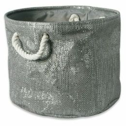 DII Gray and Silver Round Woven Paper Bin with Rope Handles - 12 inches