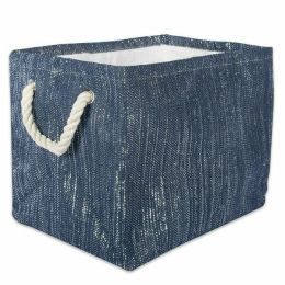 DII Navy and Silver Woven Paper Bin with Rope Handles - 12 inches