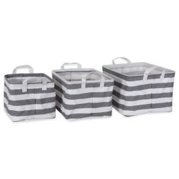 DII PE-Coated Nesting Fabric Bin Set - Gray Stripes
