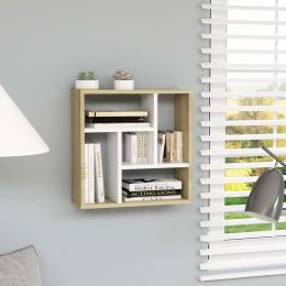 vidaXL Wall Shelf White and Sonoma Oak 17.8"x6.3"x17.8" Engineered Wood