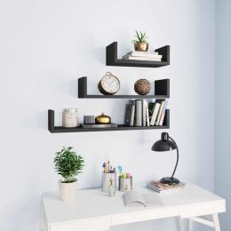 vidaXL Wall Display Shelf 3 pcs Gray Engineered Wood