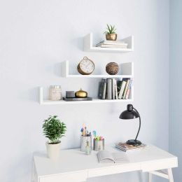 vidaXL Wall Display Shelf 3 pcs White Engineered Wood