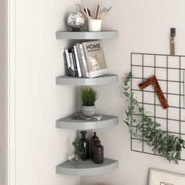 vidaXL Floating Corner Shelves 4 pcs Gray 9.8"x9.8"x1.5" MDF