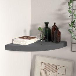 vidaXL Floating Corner Shelf High Gloss Gray 13.8"x13.8"x1.5" MDF