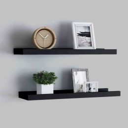 vidaXL Picture Frame Ledge Shelves 2 pcs Black 15.7"x3.5"x1.2" MDF