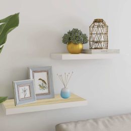 vidaXL Floating Wall Shelves 2 pcs Oak and White 23.6"x9.3"x1.5" MDF