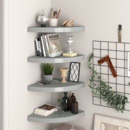 vidaXL Floating Corner Shelves 4 pcs Gray 13.8"x13.8"x1.5" MDF