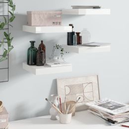 vidaXL Floating Wall Shelves 4 pcs High Gloss White 9.1"x9.3"x1.5" MDF