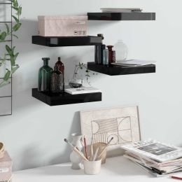 vidaXL Floating Wall Shelves 4 pcs High Gloss Black 9.1"x9.3"x1.5" MDF