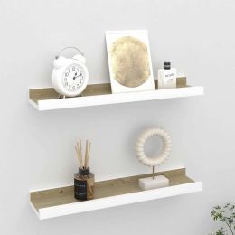 vidaXL Wall Shelves 2 pcs White and Sonoma Oak 15.7"x3.5"x1.2"