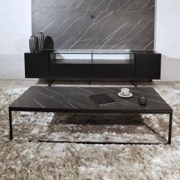 Manhattan Comfort Celine 53.14 Coffee Table with Steel Legs in Black Marble