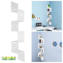 5 Layers Corner Wall Mount Shelf/White