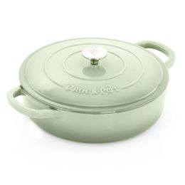 Crock Pot Artisan 5 Quart Round Enameled Cast Iron Braiser Pan with Self Basting Lid in Pistachio Green