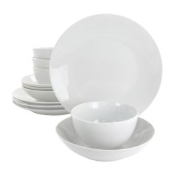 Gibson Home Classic Pearl Coupe 12 Piece Round Fine Ceramic Dinnerware Set in White