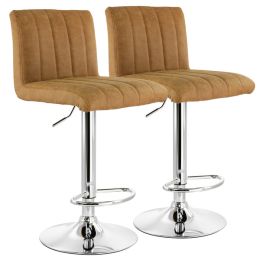 Elama 2 Piece Vintage Faux Leather Adjustable Bar Stool in Camel