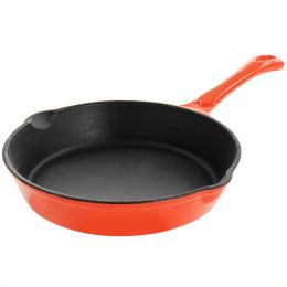 MegaChef Enameled Round 8 Inch PreSeasoned Cast Iron Frying Pan in Orange