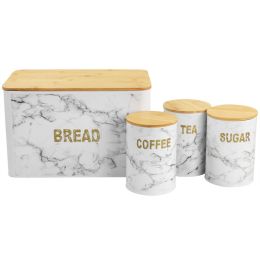 MegaChef Kitchen Food Storage and Organization 4 Piece Iron Canister Set in Marble