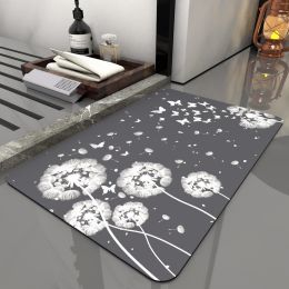 Super Absorbent Bath Rug Quick Drying Non-slip Bathroom Mat Bath Tub Side Area Floor Mats Diatomite Home Doormat Kitchen Carpet (Color: Dandelion, Specification: 500MMx700MM)