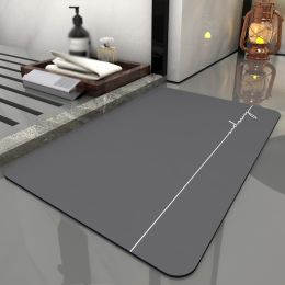 Super Absorbent Bath Rug Quick Drying Non-slip Bathroom Mat Bath Tub Side Area Floor Mats Diatomite Home Doormat Kitchen Carpet (Color: Modern Grey, Specification: 400MMx600MM)